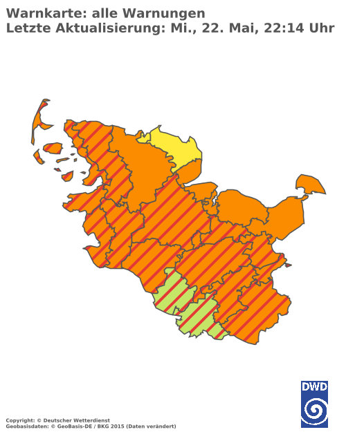 Aktuelle Wetterwarnungen für  Dithmarschen - Binnenland