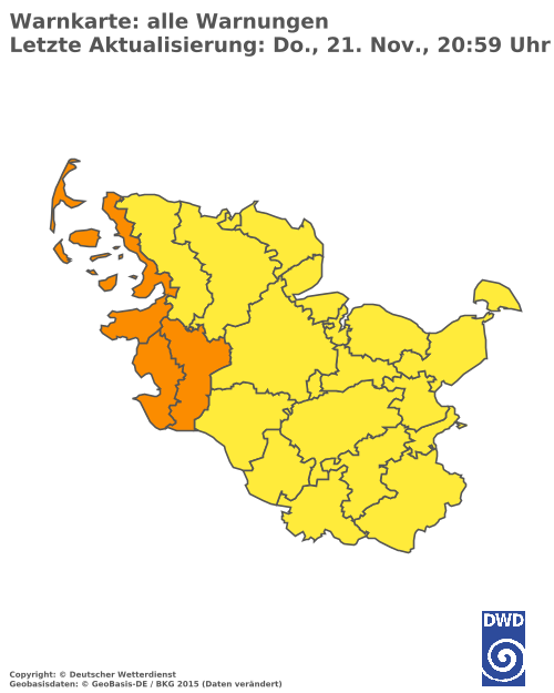 Aktuelle Wetterwarnungen für  Dithmarschen - Binnenland