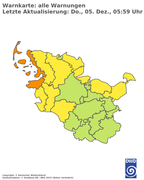 Aktuelle Wetterwarnungen für  Dithmarschen - Binnenland